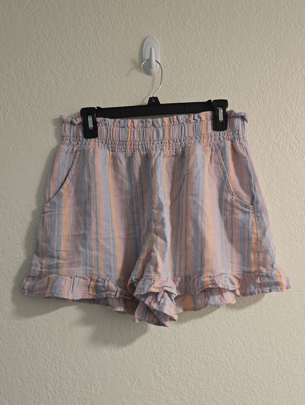 Linen Blend Ruffle Shorts - Pastel Stripes